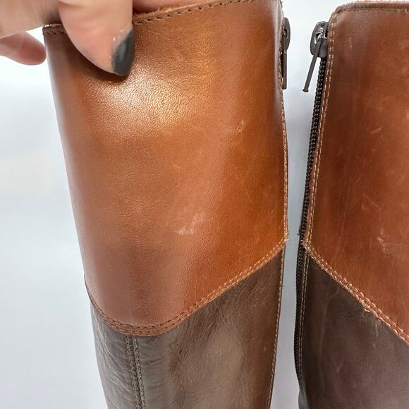 Two Tone Leather Riding Boots Women’s SZ 36 Equestrian Buckle Zip Low Heel Luxe - Picture 6 of 13